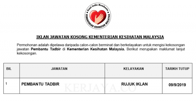 24 Kekosongan Jawatan Pembantu Tadbir KKM