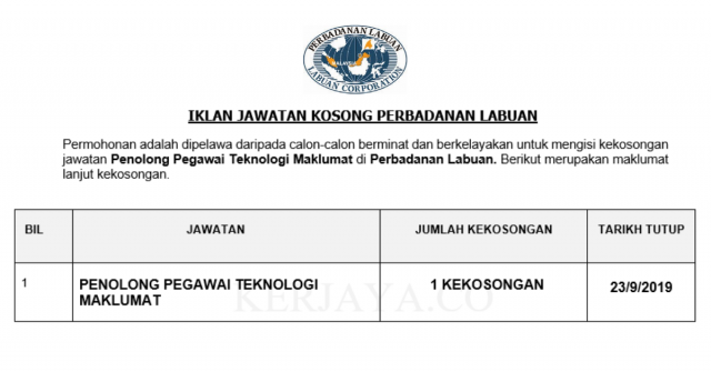 Perbadanan Labuan ~ Penolong Pegawai Teknologi Maklumat