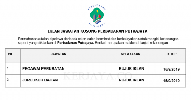 Perbadanan Putrajaya ~ Pegawai Perubatan & Juruukur Bahan