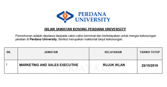 Perdana University ~ Marketing and Sales Executive
