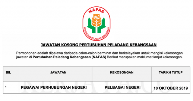 Pertubuhan Peladang Kebangsaan (NAFAS) ~ Kekosongan Pegawai Perhubungan Negeri