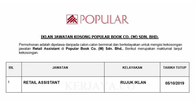 Popular Book Co. ~ Retail Assistant