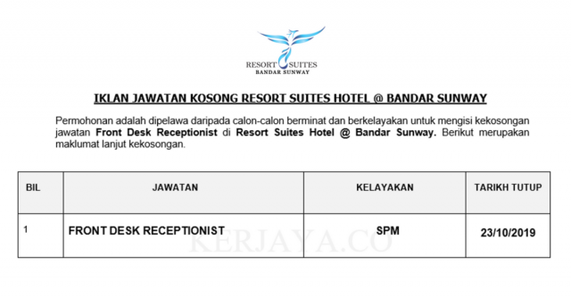 Resort Suites Hotel ~ Front Desk Receptionist