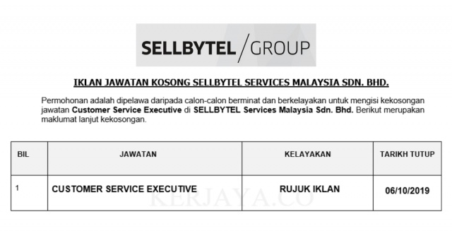 SELLBYTEL Services Malaysia ~ Customer Service Executive