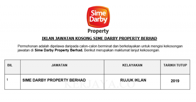 Sime Darby Property ~ Pelbagai Kekosongan Jawatan