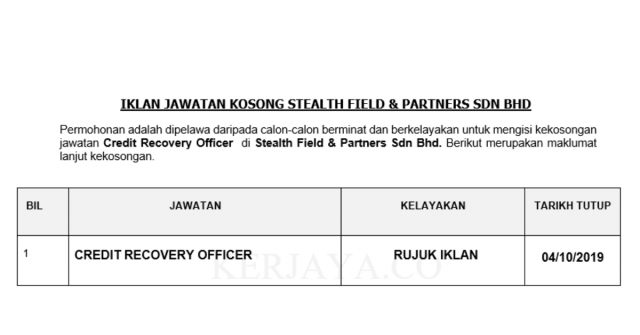 Stealth Field & Partners ~ Credit Recovery Officer