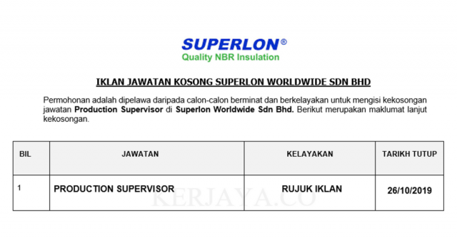 Superlon Worldwide ~ Production Supervisor
