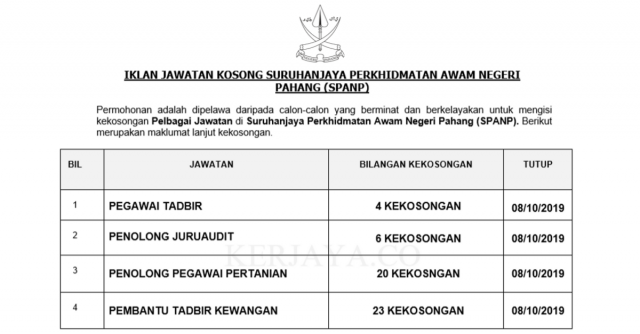 Suruhanjaya Perkhidmatan Awam Negeri Pahang (SPANP) ~ 65 Kekosongan Pentadbiran & Pengurusan