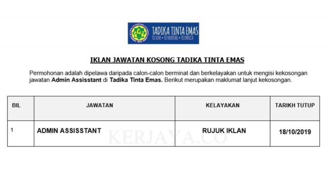 Tadika Tinta Emas ~ Admin Assisstant