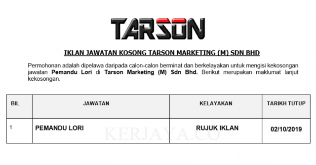 Tarson Marketing ~ Pemandu Lori