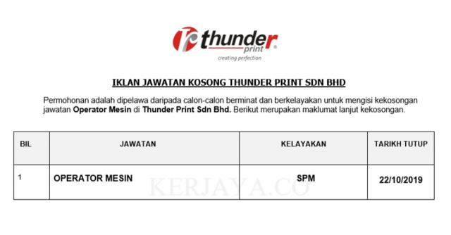 Thunder Print ~ Operator Mesin