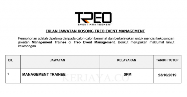 Treo Event Management ~ Management Trainee