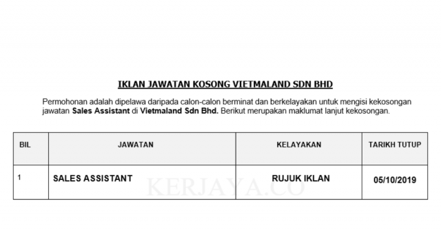 Vietmaland ~ Sales Assistant