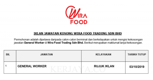 Wira Food Trading ~ General Worker