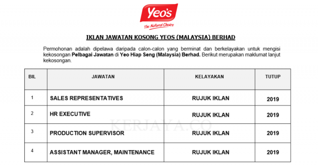 Yeos ~ Pelbagai Kekosongan Jawatan