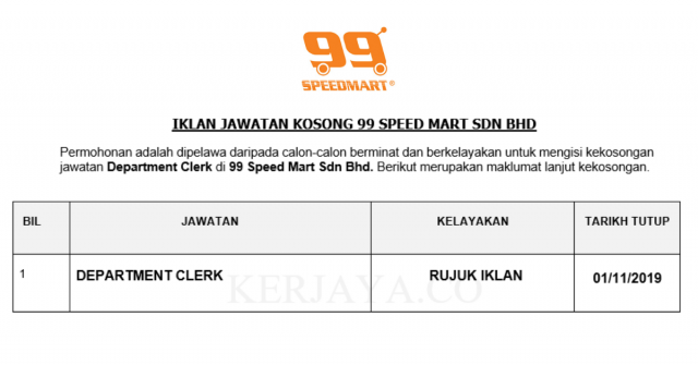 99 Speed Mart ~ Department Clerk