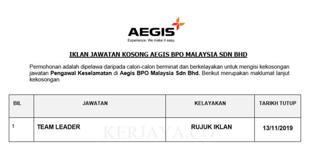 Aegis BPO Malaysia ~ Team Leader