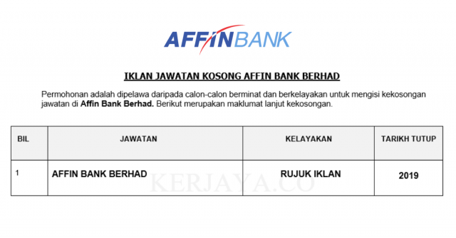 Affin Bank Berhad ~ Pelbagai Kekosongan Jawatan