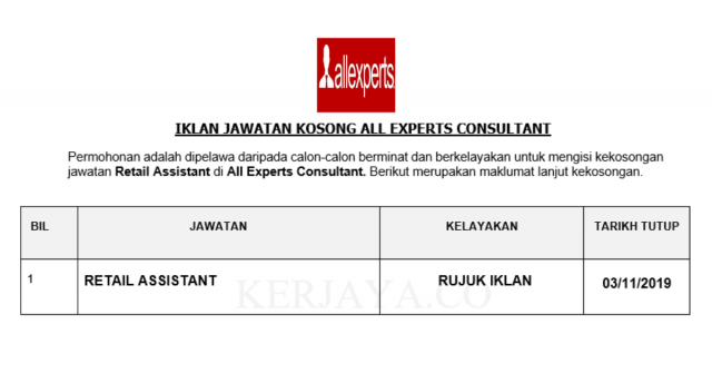 All Experts Consultant ~ Retail Assistant
