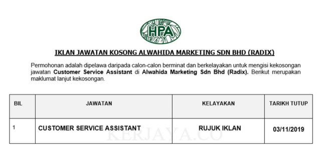 Alwahida Marketing ~ Customer Service Assistant