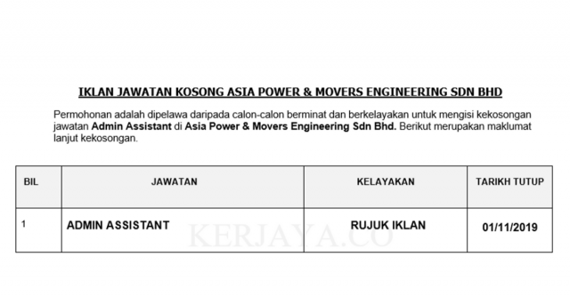 Asia Power & Movers Engineering ~ Admin Assistant