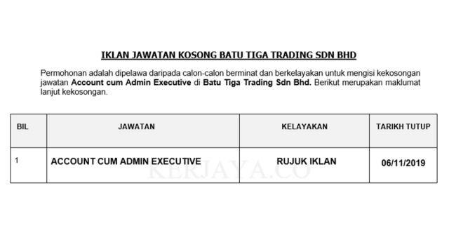 Batu Tiga Trading ~ Account cum Admin Executive