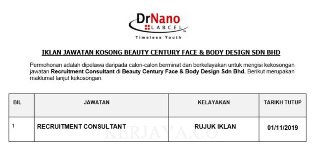Beauty Century Face & Body Design ~ Recruitment Consultant