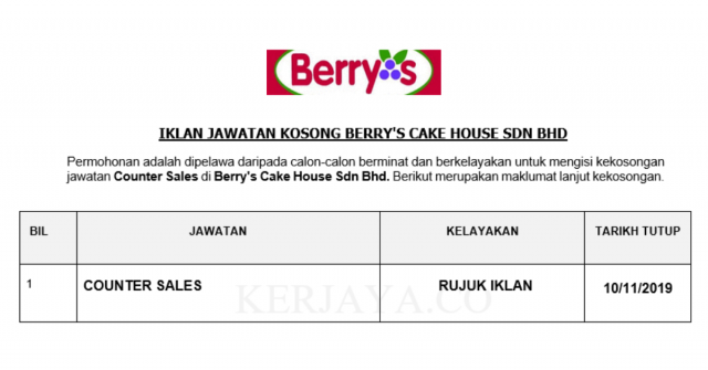 Berry’s Cake House  ~ Counter Sales