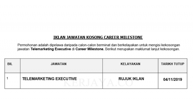 Career Milestone ~ Telemarketing Executive