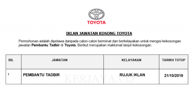 Toyota ~ Pembantu Tadbir