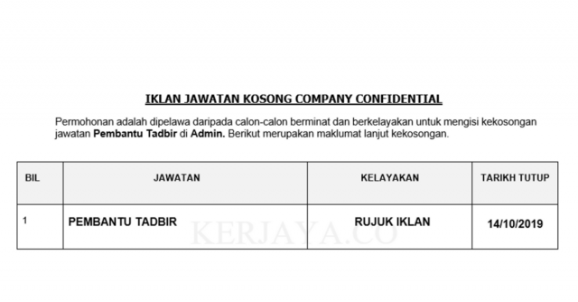 Company Confidential ~ Pembantu Tadbir