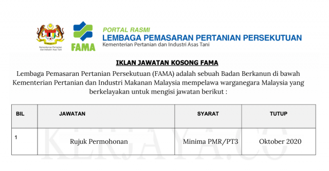 Lembaga Pemasaran Pertanian Persekutuan (FAMA). Kelayakan Minima PMR/PT3 Layak Mohon