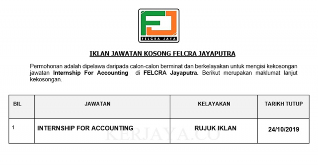 FELCRA Jayaputra ~ Internship For Accounting