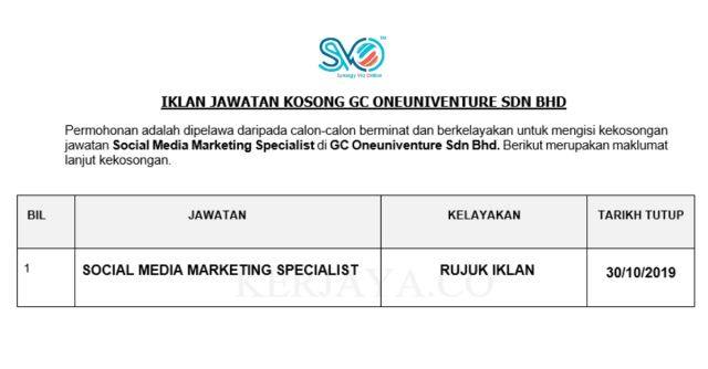 GC Oneuniventure ~ Social Media Marketing Specialist