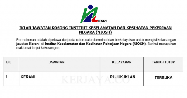 Kerani di Institut Keselamatan dan Kesihatan Pekerjaan Negara (NIOSH)
