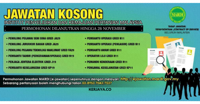 Institut Penyelidikan Dan Kemajuan Pertanian Malaysia (MARDI) ~ Pembantu Tadbir, Pembantu Operasi, Pembantu Awam & Pelbagai Jawatan Lain