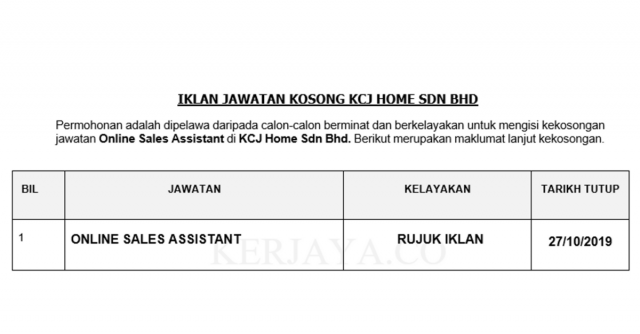 KCJ Home ~ Online Sales Assistant