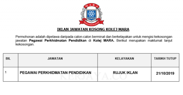 Kolej MARA ~ Pegawai Perkhidmatan Pendidikan
