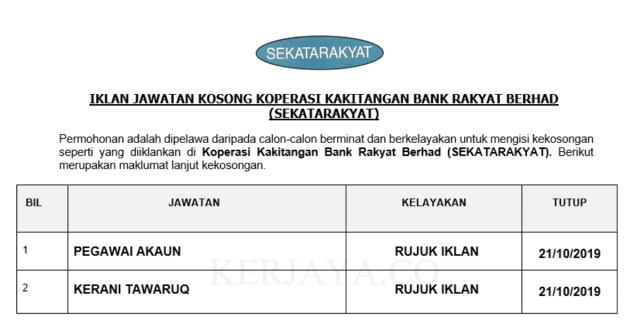 Koperasi Kakitangan Bank Rakyat ~ Kerani & Pegawai Akaun