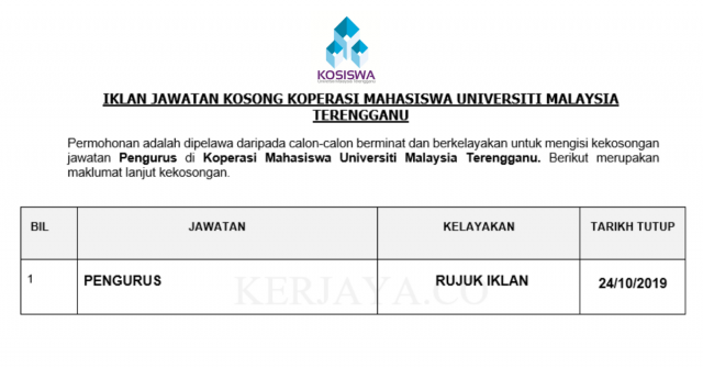 Koperasi Mahasiswa Universiti Malaysia Terengganu ~ Pengurus