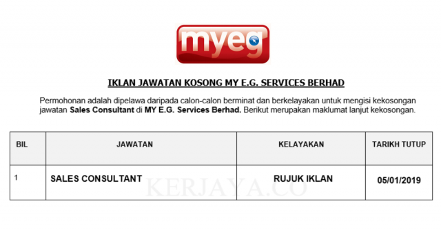 MyEG Services Berhad ~ Sales Consultant