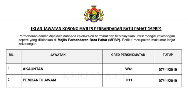 Majlis Perbandaran Batu Pahat (MPBP) ~ Pembantu Awam & Akauntan
