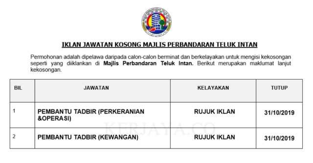 Majlis Perbandaran Teluk Intan ~ Pembantu Tadbir