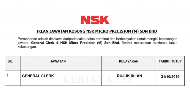 NSK Micro Precision ~ General Clerk