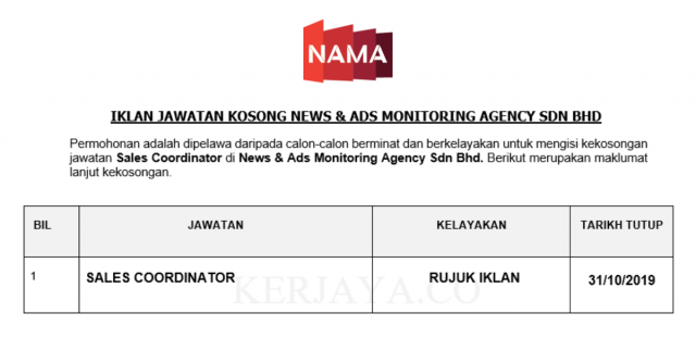 News & Ads Monitoring Agency ~ Sales Coordinator
