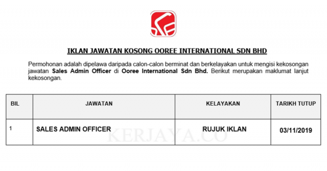 Sales Admin Officer Ooree International