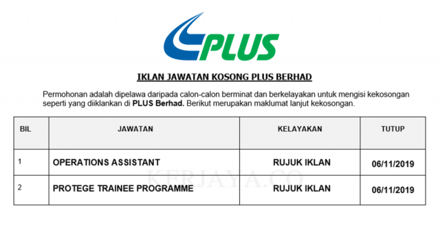 PLUS Berhad ~ Operations Assistant & Protege Trainee Programme