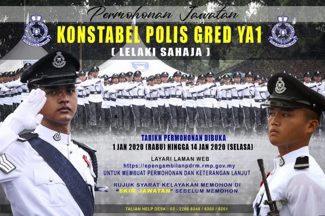 Permohonan Konstabel Polis PDRM Lelaki Di Buka