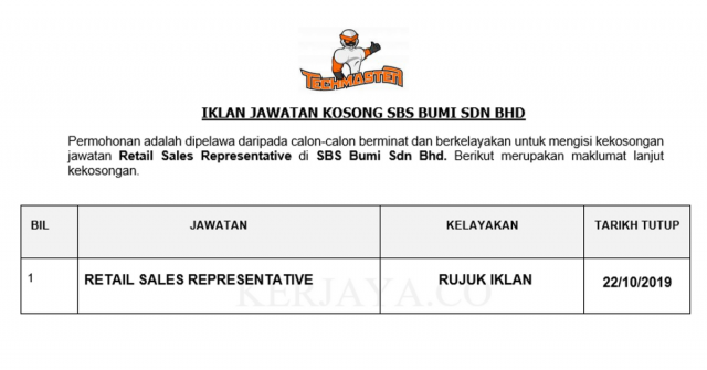 SBS Bumi ~ Retail Sales Representative