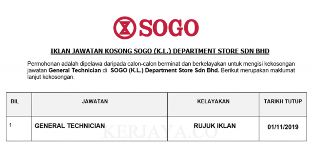 SOGO (K.L.) Department Store ~ General Technician